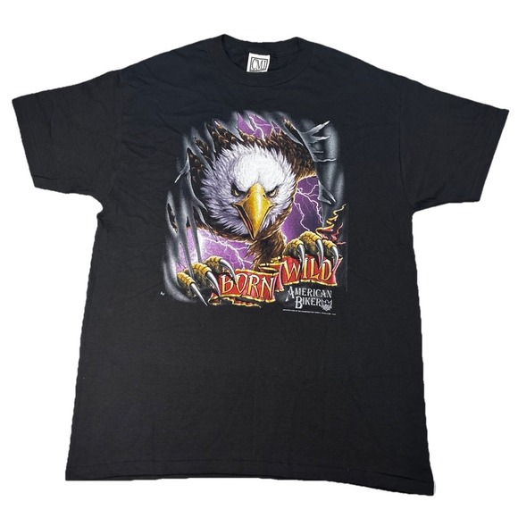Vintage 1992 American Biker Born Wild Eagle Lightning Shirt Single Stitch USA L
